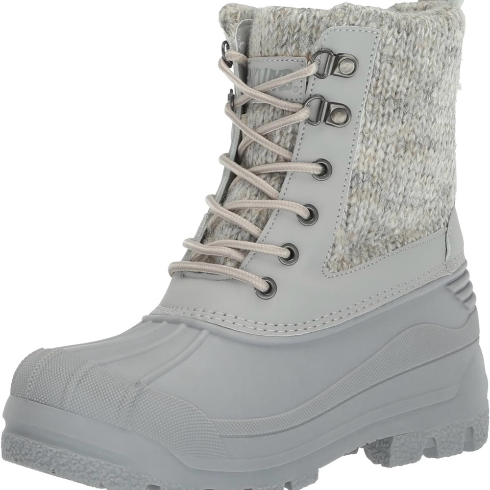 MUK LUKS Women’s Size 8 Gray Duck Boots Knit Winter Waterproof Rubber Sole Cozy - Picture 7 of 9